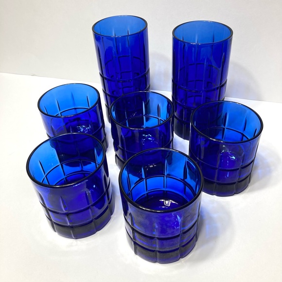 Vintage Cobalt Blue Anchor Hocking Tumbler and Rocks Cocktail Glass Set - Picture 1 of 9